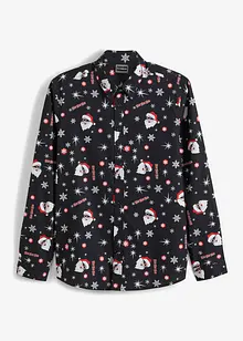 Langermet skjorte i 100% bomull med juleprint, Slim Fit, bonprix