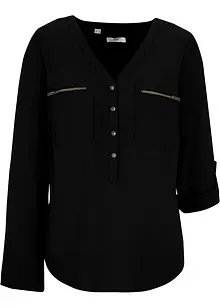 Viskosebluse med V-hals, lange ermer, bonprix