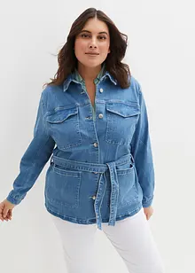 Cargo-jeansjakke med belte fremhever figuren og gir en individuell look, bonprix