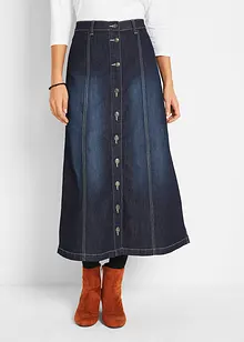 Jeansskjørt i komfortstretch, midi lengde, bonprix