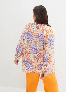 Vid bluse i struktur-materiale, med A-fasong med volanger og print, 7/8-lange ermer, bonprix