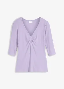 Ribbet topp med V-utringning, halvlang arm, bonprix