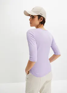 Ribbet topp med V-utringning, halvlang arm, bonprix