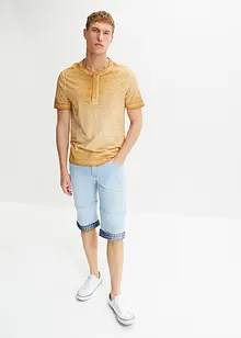 Henley T-skjorte av økologisk bomull med vasket look, kort arm, bonprix