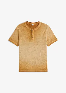 Henley T-skjorte av økologisk bomull med vasket look, kort arm, bonprix