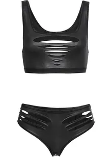 Bustier + truse ouvert i wetlook (2-delt sett), bonprix
