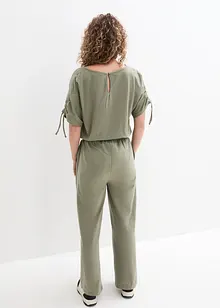 Trikot-jumpsuit med rynking på ermene og vide ben, bonprix