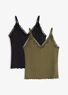 Ribbet topp med blonde (2-pack), bonprix