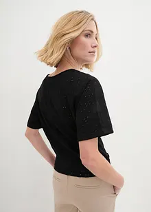 Topp med flaggermusermer og hullbroderi, bonprix