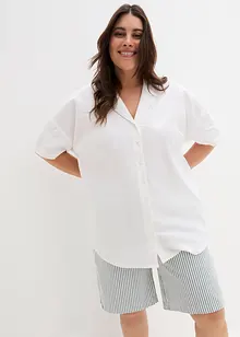 Ledig oversized bluse med lin, kort arm, bonprix