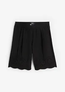 Vid bomullsshorts med High Waist-komfortlinning og hullbroderi, bonprix