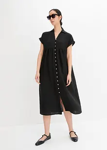 Midi-skjortekjole med lin-look, bonprix