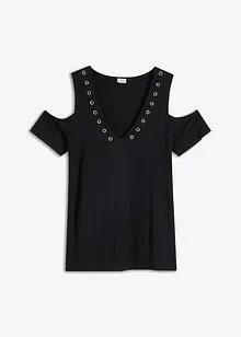 Cold Shoulder-topp med maljer, bonprix