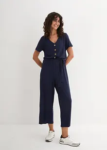 Jersey-jumpsuit med V-utringning, kort arm, bonprix