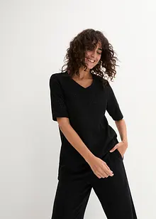 Crepe-topp med hullbroderi, lett transparent, bonprix