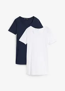 Lang basic T-shirt, 2-pack, kort arm, bonprix