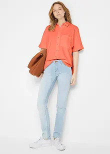 Oversized bluse med kort arm og lin, bonprix