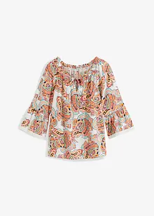 Bluse med print og blonde, bonprix