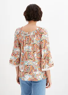 Bluse med print og blonde, bonprix