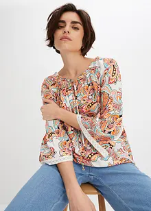 Bluse med print og blonde, bonprix