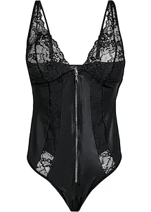 Stringbody ouvert i wetlook med glidelås, VENUS
