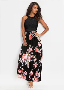 Maxikjole med blomsterprint og blonde, bonprix