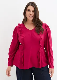 Bluse med volanger av lett viskose, bonprix