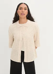 Strikket cardigan med hullmønster og polokrage, halvlang arm, bonprix