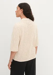 Strikket cardigan med hullmønster og polokrage, halvlang arm, bonprix