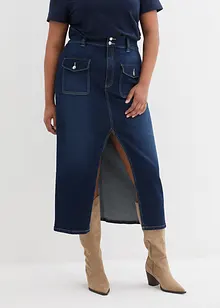 Jeansskjørt med stretch, langt, bonprix