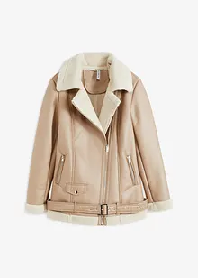 Lang Shearling-jakke med fuskepels, bonprix