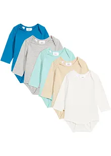 Langermet body av økologisk bomull for baby (5-pack), bonprix