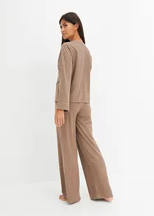 Mykt ribbet loungewear kosedress med vide ben, bonprix
