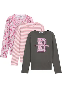 Langermet topp i ren økologisk bomull (3-pack), bonprix
