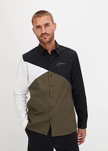 Langermet skjorte i ren økologisk bomull med colorblocking, Slim Fit, bonprix