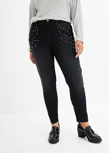 Skinny jeans med perle-applikasjon, bonprix