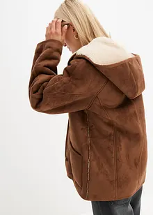 Shearling-jakke med hette, bonprix