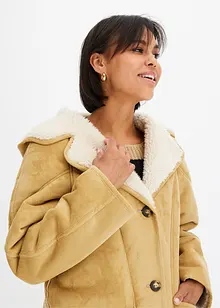 Shearling-jakke med hette, bonprix