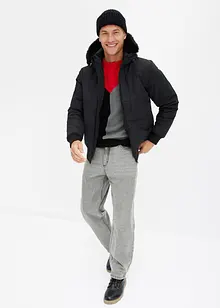 Vattert bomberjakke med hette med fuskepels, bonprix