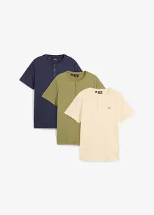 Henley-shirt, kortermet, i økologisk bomull (3-pack), bonprix