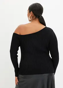 One shoulder-topp, ribbestrikket, bonprix