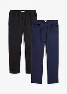 Regular Fit slip on-bukse i ren bomull, Straight (2-pack), bonprix