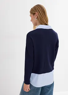 Genser i finstrikk med bluse-innfelling, bonprix