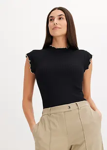 Ribbestrikket topp med smale rysjekanter, bonprix