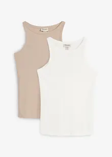 Ribbet topp i 100% økologisk bomull (2-pack), bonprix