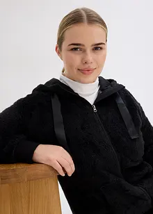 Loungewear langermet fleece-kosejakke med hette, bonprix