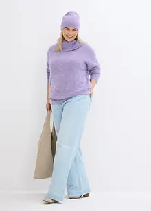 Genser i mykt fjærgarn med rullekrage, bonprix