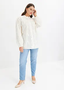 Lett transparent bluse med blomsterapplikasjon, bonprix