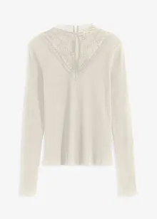 Ribbet topp med blonder i halsen, bonprix