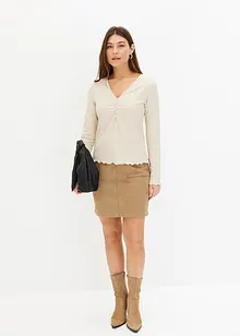 Ribbet topp med V-hals, bonprix